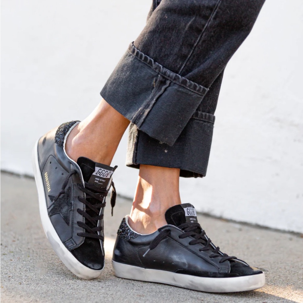 Golden Goose Superstar Sneaker Black Leather/Suede/Glitter sz 36 New in Box - Picture 2 of 15